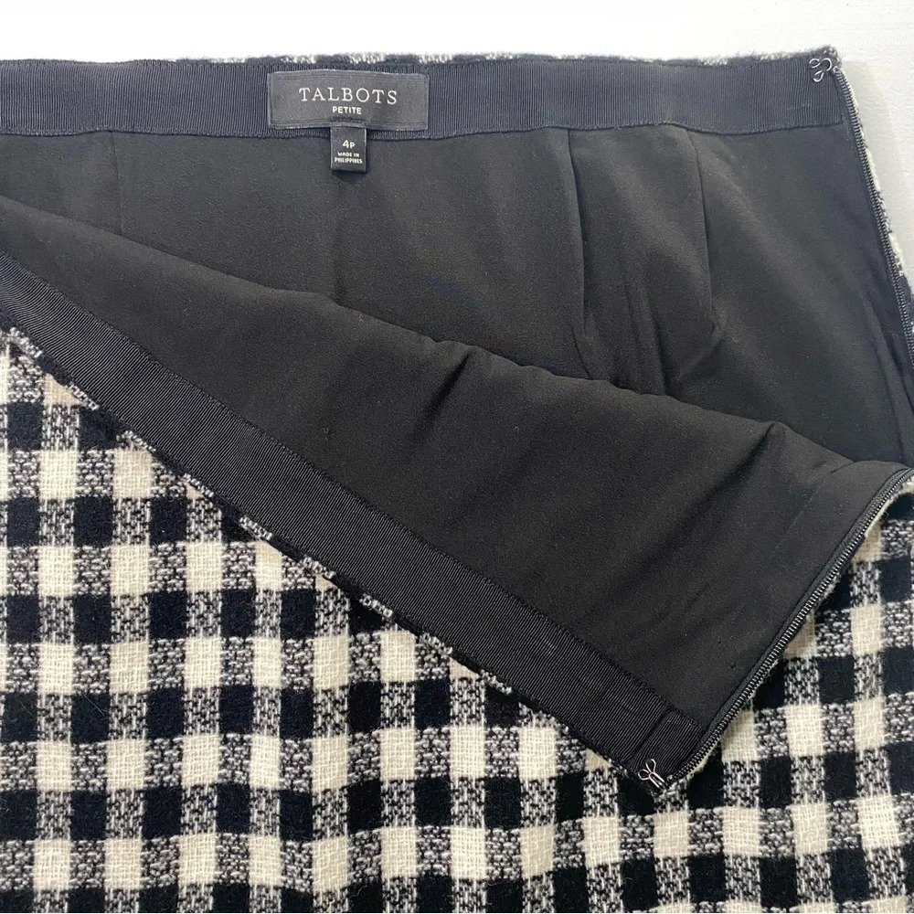 Talbots plaid Wool Blend skirt size 4 petite Buffalo Check Gingham Black & White - Picture 4 of 7